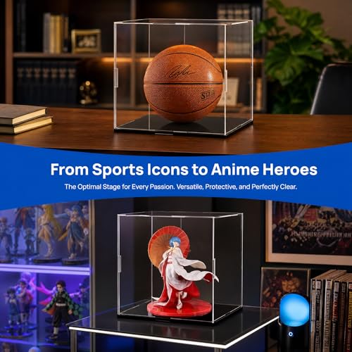 Clear Acrylic Display Case, 8x8x8 inch (20x20x20cm) | Assemble Cube Display Box, Black Base, Dustproof Protection, For Collectibles Memorabilia Figurines - size: 8 x 8 x 8 inches