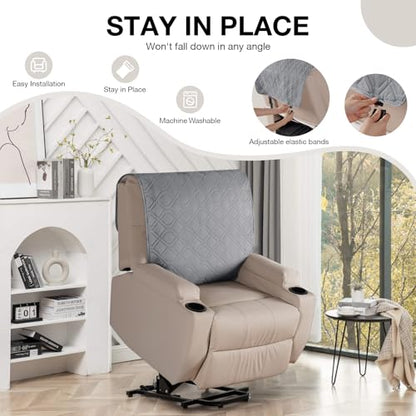 VANSOFY Recliner Chair Covers 100% Waterproof Backrest Cover Reclining Cover Non-Slip Dog Chair Cover Furniture Protector Washable Slipcover Elastic Straps for Pets, Dogs(Light Gray) - color: Light Gray