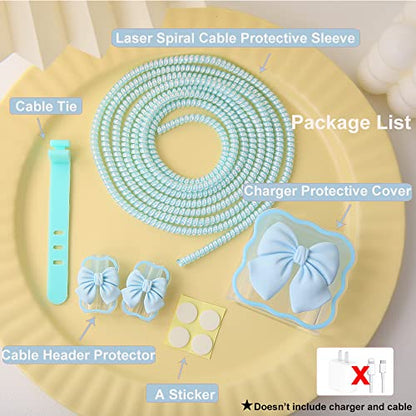 Compatible with iPhone 18W/20W USB-C Charger Cover Cute 3D Bow Tie Design Clear Soft Charger Protector Kawaii Cable Saver for iPhone 11 12 13 14 Pro Max Fast Power Adapter, Blue 2 (5in1) - color: Blue 2 (5 in 1)