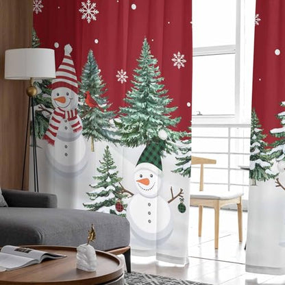 Christmas Red Sheer Curtains 72 Inch Length 2 Panels Set for Living Room/Bedroom, Snowman Standing in Winter Semi Curtain Sheers Drapes White Snowflake Rod Pocket Curtains Window Treatment Set 52x72x2 - color: Christmas, size: 52"W x 72"L (Pack of 2)