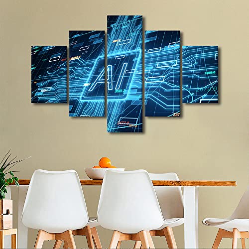 TUMOVO Artificial Intelligence Pictures for Living Room Wall Decoration Invest Concept Canvas Painting Wall Art Canvas Art Wall Decor Artwork for Walls Stretched and Framed Ready to Hang, 60"x40" - color: Artwork-02, size: 60"L x 40"W