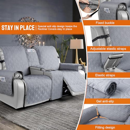 VANSOFY Loveseat Recliner Cover with Console 100% Waterproof Sofa Slipcovers Non-Slip Reclining Couch Cover Split Sofa Covers Furniture Protector for Pets, Dogs(Light Gray) - color: Light Gray