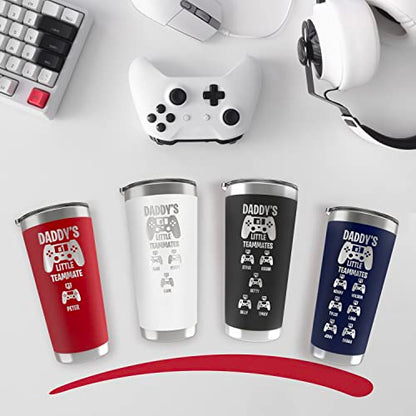 Personalized Gamer Dad Tumbler - Custom Retro Gamer Travel Mug with Kids Names - Stainless Steel Cup, Gifts for Fathers Day for Dad (20oz & 30oz, 6 Colors) - color: Gamer Dad Tumbler