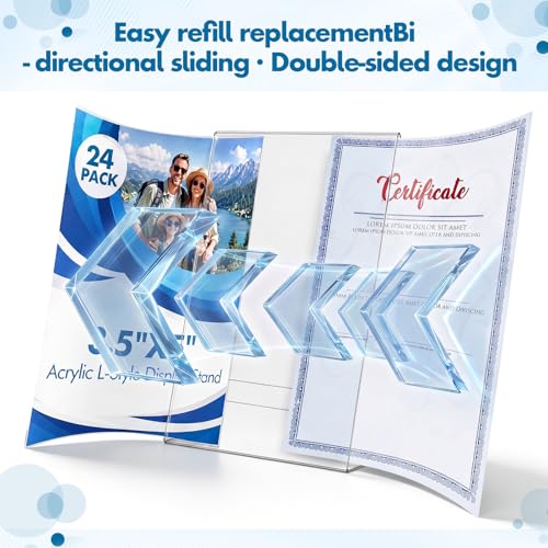 Qilery 4 Pcs Acrylic Sign Holder Clear Display Stand Frame Table Top Slant Back Plastic Sign Holder Flyer Document for Menu Workers Teachers Office School Desktop (5 x 7 Inch) - size: 5 x 7 Inch