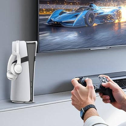 AceGamer Vertical Stand for PS5/Pro/Slim Console with Headset Holder, Non-Slip Base Mount for PlayStation 5 Vertical Dock Electronic Accessories, Anti-Rollover Stand for P5, Black