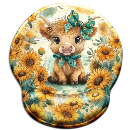 Mouse Pad with Wrist Rest, Highland Cow Sunflower Ergonomic Mousepad Wrist Support for Desk, Cute Bow Animial Gaming Mouse Pads for Wireless Mouse Computer Work Home Desk Accessories Office Supplies - color: Highland Cow