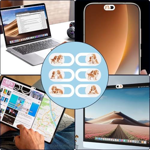 6Pcs 6 Styles Laptop Camera Cover Slide Dog White Privacy Guard Accessories, 0.04 Inch Ultra Thin Webcam Cover Slide Protector Blocker for Desktop Computers Notebook Mini PC Office Use - color: Dog