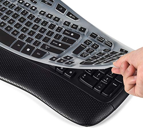 CaseBuy Keyboard Cover Compatible with Logitech K350 MK550 MK570 Wireless Wave Keyboard Accessories, K350 MK550 Keyboard Silicon Protector Skin, Black - color: Black