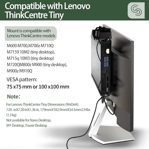 Mini PC Mount Compatible with Lenovo ThinkCentre Tiny, Wall VESA and Under Desk Mount for Lenovo ThinkCentre Tiny Desktops M600 M700 M710Q M715q M720Q M800z M900 M910Q Mini Desktop Bracket