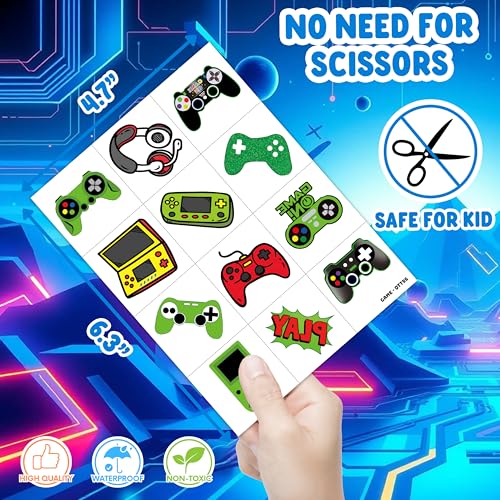 60 PCS Video Game Pre-Cut Temporary Tattoos Themed for Kids Birthday Party | Decorations Supplies Favors Decor Super Cute Tattoo Stickers 5 Sheets Gifts for Boys Girls Games Classroom Rewards Carnival