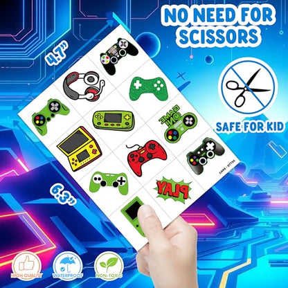 60 PCS Video Game Pre-Cut Temporary Tattoos Themed for Kids Birthday Party | Decorations Supplies Favors Decor Super Cute Tattoo Stickers 5 Sheets Gifts for Boys Girls Games Classroom Rewards Carnival