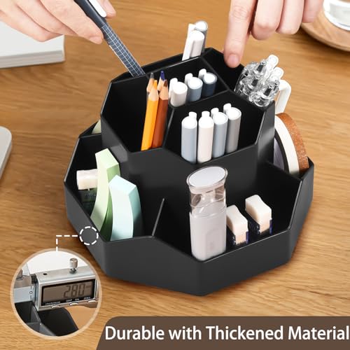 Pencil Pen Holder for Desk, 9 Slots 360 Degree Rotating Desk Organizer, Cute Pen Organizers Stationery Supplies for Office Home & Art Supply (Black) - color: 9 Slot-Black