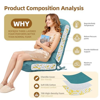 Rocking Chair Cushion - Chenille Fabric, High-Density Sponge, Durable Comfort Non-Slip Bottom Tufted Seat Pads with Ties, Chenille︱Blue, 44x19x4 inch - color: Chenille | Blue