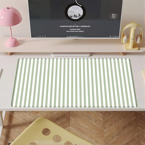 Sage Green Striped Desk Mat Cute Pastel XXL Large Gaming Mouse Pad Desk Pad Kawaii Aesthetic Home Office Decor Cozy Keyboard Laptop Computer Mat - color: A2- Sage Green