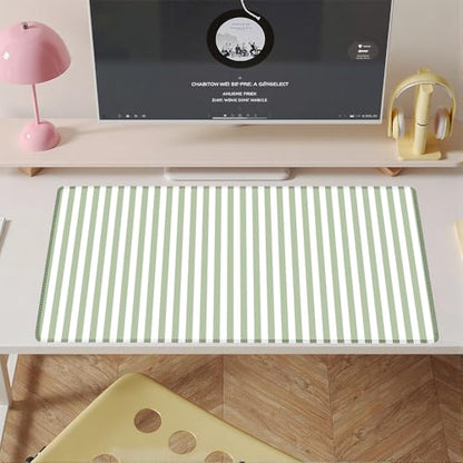 Sage Green Striped Desk Mat Cute Pastel XXL Large Gaming Mouse Pad Desk Pad Kawaii Aesthetic Home Office Decor Cozy Keyboard Laptop Computer Mat - color: A2- Sage Green