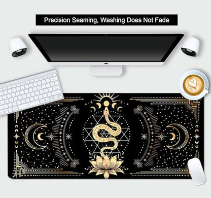 Black & Gold Large Mouse Pad, Boho Snake Witch Desk Mat for Desktop, Women Gaming Full Desk Mousepad, Moon Phases Computer Laptop Protector Writing Pad for School Office Home 35.4x15.7 in - color: Black & Gold Snake