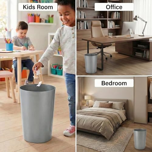Mini Waste Basket - Durable Small Plastic Garbage Trash Can Bin - Lidless Open-Top, Slim Profile for Compact Spaces - Suitable for Home, Bathroom, Office, Bedroom, Kitchen and More, Silver Brushed - color: Silver Brushed