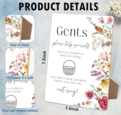 Gents Please Help Yourself Sign, Wedding Signs for Reception, Floral Bridal Shower Decorations, Wooden Bridal Shower Decor, Wedding Bathroom Basket Supplies for Engagement Anniversary party, 10 - color: Gents Sign, 10