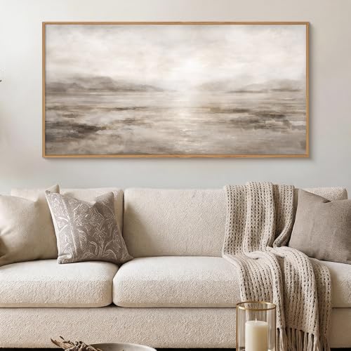 HPNIUB Abstract Neutral Brown Framed Canvas Wall Art Set,Modern Misty Lake Wall Decor, Watercolor Landscape Art Prints, Minimalist Texture Pastel Artwork for Living Room,Bedroom,Office- 20"x40"x1 - color: Brown Misty Wall Art, size: 40"L x 20"W