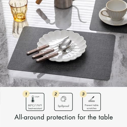 Baroyal Faux Leather Placemats Set of 6 Vinyl Washable Wipeable Table Mats for Kitchen Dining Table Heat Resistant Waterproof Modern Indoor/Outdoor Placemats Non-Slip Easy Clean Place Mats (Midnight) - color: C-midnight