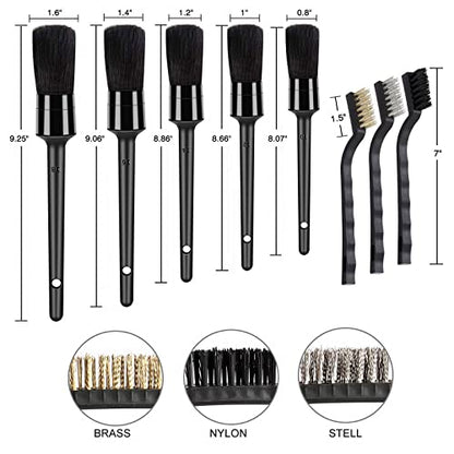 HMPLL 9pcs Auto Car Detailing Brush Set/ Interior Cleaning Kit Includes 5 Soft Premium Detail Brush, 3 Wire Brush & 1 Vent Cleaning Brush for Cleaning Interior, Dashboard, Engines, Leather, Wheel - color: black