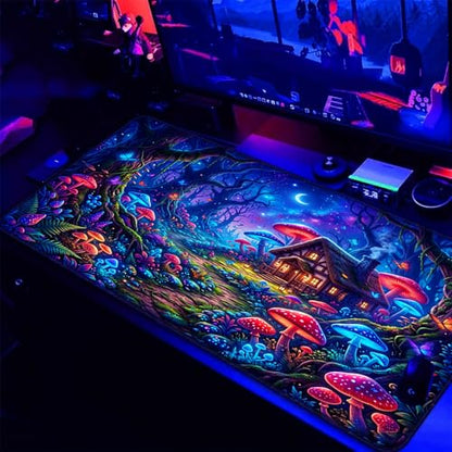 Blacklight UV Reactive Gaming Mouse Pad – Glow in the Dark Fantasy Mushroom Forest, Neon Nature Desk Mat, Non-Slip Extended Mouse Pad for PC, Laptop, Office & Gaming Setup - color: Mushroom Farmhouse