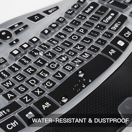 CaseBuy Keyboard Cover with Large Letters Compatible with Logitech K350 MK550 MK570 Wireless Wave Ergonomic Keyboard Protector with Oversized Print Letters -Black - color: Black Large Letters