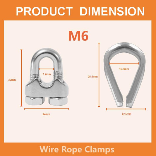 8 Pcs M6 Wire Rope Clamps Cable Clamps 4 Pcs1/4" Wire Rope Thimble U Bolt Saddle Fastener 304 Stainless Steel Cable Clamps - style: M6 - 1/4”