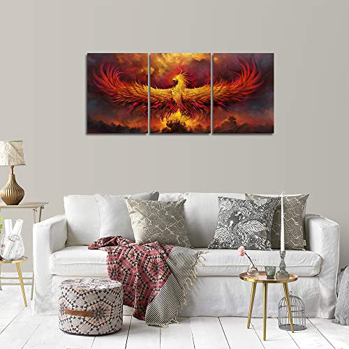 Fire Phoenix Wall Art Prints Volcanic Burning Phoenix Birds Canvas Picture Posters Prints Artwork 3 Piece Home Office Living Room Bedroom Decor Framed Ready to Hang - 36" W x 16" H - color: Art-09, size: 36"W x 16"H