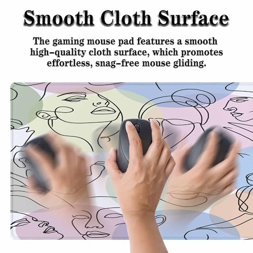 Abstract Women's Faces Gaming Mouse Pad Black Lines Drawing Large Full Desk Keyboard Mousepad for Computer,Home,Office 35.4"X15.7" - color: women's faces