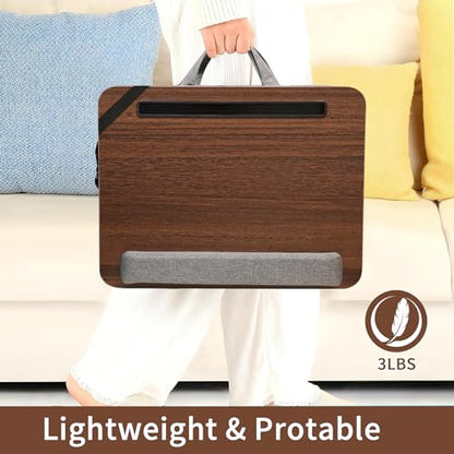 Lap Desk,Cushioned Laptop Desk with Storage Fits 15.6in,Walnut | Ergonomic cushion,storage pocket,fits 15.6-inch laptops,walnut scratch-proof tabletop - color: Deep Walnut Color