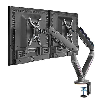 AVLT Dual 27”-43” RGB Gaming Monitor Arm Desk Mount Built-in 20 Lighting Modes Touch Button Control Fits Flat/Curved/Ultrawide Screen Height Swivel Tilt Rotation Adjustable Monitor Stand -Dark Gray - color: Dark Gray - Dual