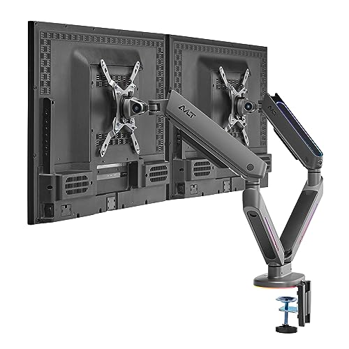 AVLT Dual 27”-43” RGB Gaming Monitor Arm Desk Mount -Dark Gray | 20 Lighting Modes Touch Button Control Fits Flat/Curved/Ultrawide Screen Height Swivel Tilt Rotation Adjustable Monitor - color: Dark Gray - Dual