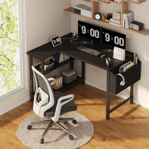 DLisiting Small L Shaped Gaming Desk with Shelves, 40 Inch Small Corner Computer Gaming Desk for Boys Teens Bedroom, Study Work PC Desks for Home Office Bedroom, Black - color: Black, size: 40''