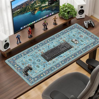 Baziabbo Blue Cute Desk Mat,XXL Extended Large Mouse Pad,Gaming Mousepad with Stitched Edge,Non-Slip Rubber Base Keyboard Desk Pad for Home Office Study Game (Blue-A) - color: Blue-A