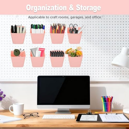 8 Pack Large Pegboard Bins with Hooks, Square Box Shape Peg Board Cups and Peg Board Accessories for Craft Room, Playroom, Office, Garage, and Wall Mount Organization (Pink) - color: Pink