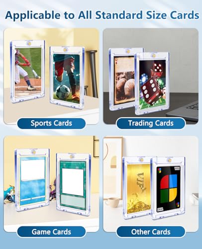 204ct Magnetic Trading Card Holders: 35pt One Touch Card Holder, U-V Protection Hard Plastic 35 PT Magnetic Cards Case for Sports Game, Football, Baseball Cards - Ultra Slim - size: 204 Pack