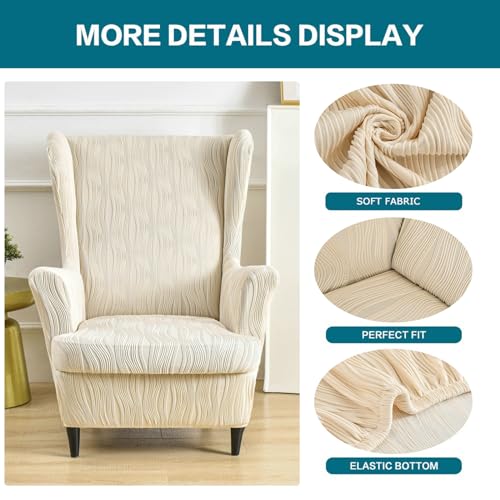KRFOONN Stretch Wing Chair Slipcovers Printed 2 Piece Wingback Chair Covers Soft Spandex Wingback Armchair Slipcover Furniture Protector Chair Covers for Living Room Wingback Chair, T12 - color: Color T12