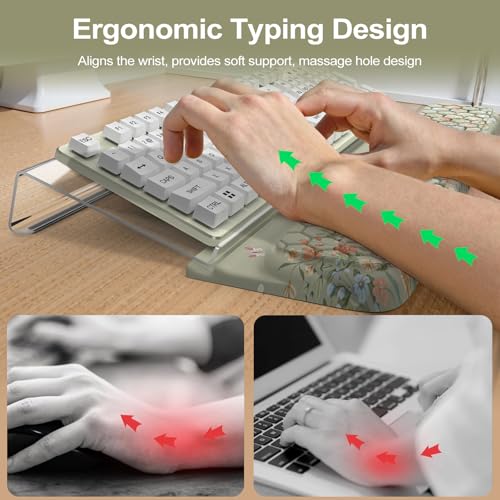 HAOCOO Computer Keyboard Stand, Wrist Rest with 3-Level Height Adjustment, Acrylic Keyboard Holder for Comfortable Typing, Tilted Keyboard Rest, Desk Wrist Pad for Office, Home - color: Bean Green