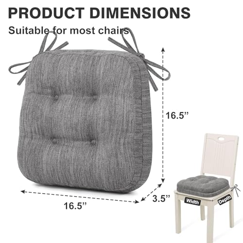 Shinnwa Kitchen Chair Cushions Set of 2, Dual-Layer Memory Foam Dining Chair Cushions, Patented Design Seat Pads with Ties, 16.5 x 16.5 x 3.5in, 2 Pack, Grey - color: Grey, size: 2 Count (Pack of 1)