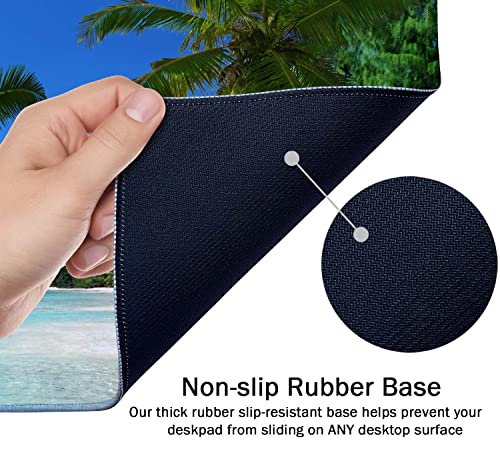 SSOIU Tropical Paradise Sunshine Beach Coast Sea Palm Trees Mouse Pad 35.5 X 15.7 Inch XXL Full Desk Mousepad Extended Large Non-Slip Rubber Base Waterproof Big Keyboard Mat with Stitched Edges - color: Beach Palm Trees
