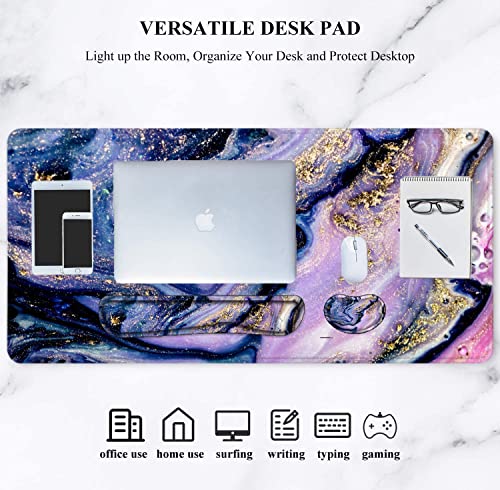 LATEEFAH Desk Mat, Mouse Pad with Wrist Rest, 4-in-1 Large Mouse Pads for Desk, Ergonomic Mouse Pad and Keyboard Wrist Rest Gaming Keyboard Mat for Office, Home - color: 4Pcs-Purple Marble