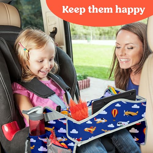 PILLANI Kids Travel Tray for Car - Toddler Airplane Travel Essentials w/ Activity Sheets, Pens & Dry Erase Board - Kids Travel - Must Have Toddler Lap Desk Organizer for Airplane - Travel Accessories - color: Airplane