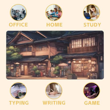 Anime Scene Desk Mat Large Mouse Pad Gaming Mousepad 31.5 x 15.8 in | Desk Pad for Keyboard and Mouse, Large Non-Slip Rubber Base Mousepad Desk Mat with Stitched Edges for Gaming Office - color: Anime Architecture