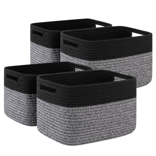 4 Pack Storage Baskets for Organizing, Woven Baskets for Shelves - Perfect for Toys, Books, Towels, and Clothes, Durable Gift Basket Bins Toy Storage, 12.7''Lx9''Wx7.8''H, Dark Grey and Black - color: Dark Grey & Black, size: Small/12.7''Lx9''Wx7.8''H