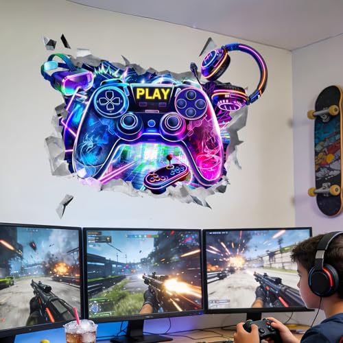 Game Wall Decals for Boys Bedroom: Gamer Theme Peel and Stick Removable Wall Stickers Boys Room Vinyl Decor Set for Boy Ages 1-12 Years