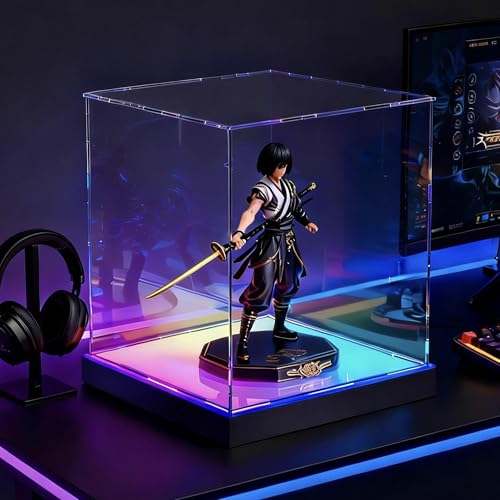Light Up Acrylic Display Case with RGBW LED Lights, USB Powered with Switch Panel & App Control, Clear Collectible Display Box for Full Size Basketball, Collectables & Trophy, 12x12x12 Inch - size: 12''(L) x 12''(W) x 12''(H)