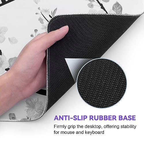 DIGSOM Mouse Pad Black and White Cherry Blossom Pattern, 31.5 x 11.8in | XL Mouse mat, Smooth surface, Anti-slip rubber base, For keyboard and mouse, For home and office use - color: Black and White Cherry Blossom