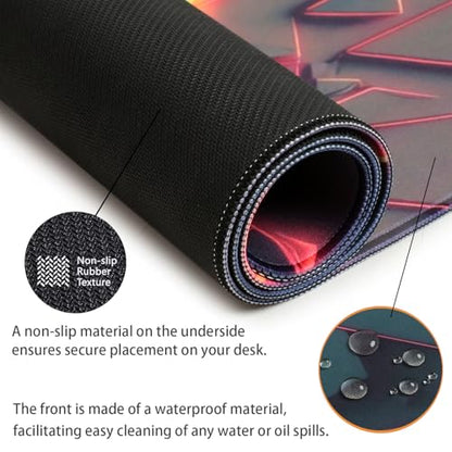 3D Neon Geometric Gaming Mouse Pad – Blacklight Large Extended Glow in the Dark Waterproof E-Sports Desk Mat with Non-Slip Base for Gamers & Office - 31.5" x 11.8" - color: Geometric I