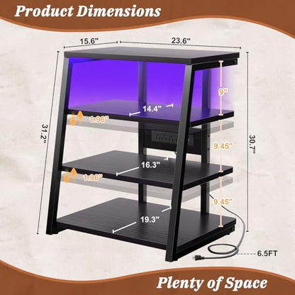 Armocity 4-Tier AV Media Stand with Power Strips, Stereo Stand with LED Lights, Rack Audio Tower with Adjustable Shelves, Small Entertainment Center, 30'', Black Ebony - color: Black Ebony, size: 30" (H)